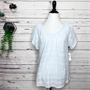 NWT Style & Co Light Blue Cotton V-Neck Puff Sleeve Blouse Top Size Medium